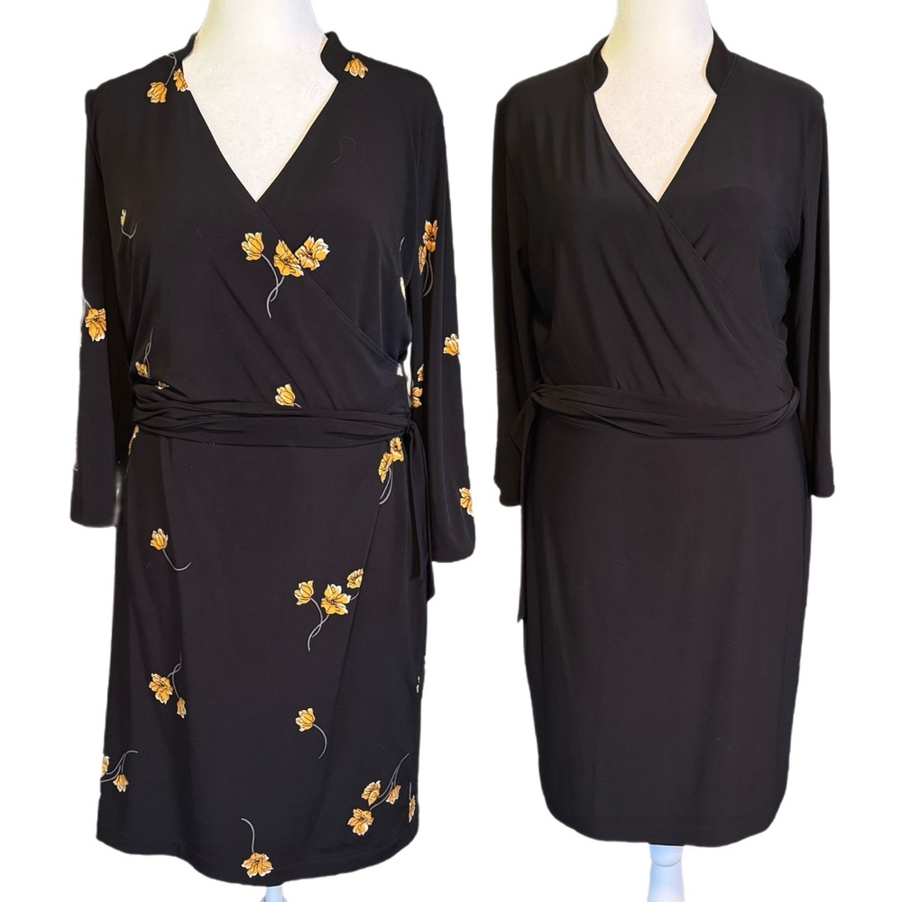 WHITE HOUSE BLACK MARKET Reversible Wrap Dress – Floral/Black – Size 14